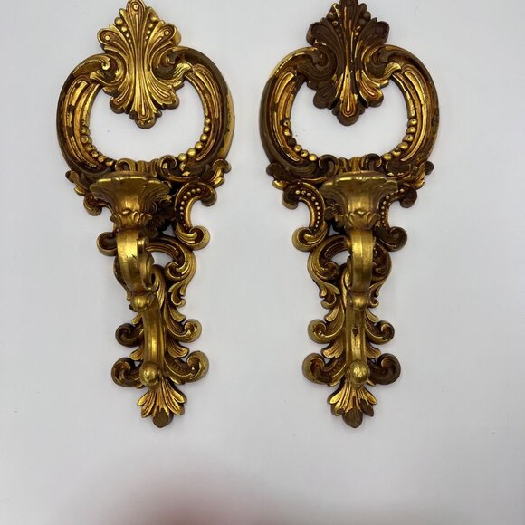Pair Of Vintage 1970’s Dart Ind. Wall Sconce Cand Holders Gold Hollywood Regency - Picture 1 of 8